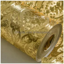 Tapety luksusowe klasyczne złotą tapetę rolkę sypialni salon wytłoczony brokat Flash 230427 Drop dostawa dom domowy dhree