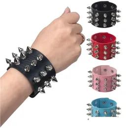 Bangle Vintage Leather Bracelet Трех рядовых куспидальных шипов заклепки шикарные манжеты Pu Punk Gothic Rock Uni Ювелирные изделия 13 капля Drod Dhkly Dhkly