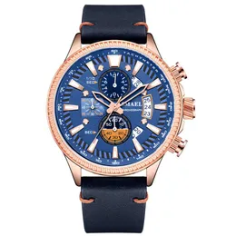 Men's Watch Double hollow windows Top Brand Luxury Watch Men Luminous mode Watches Leather relogio masculino 9097197U