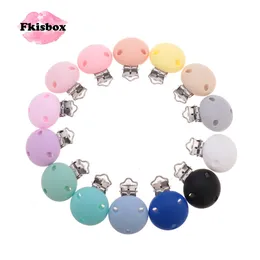 Baby Teethers Toys Fkisbox 20pcs 35mm Round Clips Silicone Baby Pacifier Clip BPA Free Dummy Chain Holder Soothing Holder Chain Food Grade 3 Hole 230721