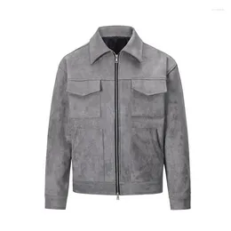 Men's Jackets 2023 Vintage High Street Suede Material Crock Jacket With Zipper Lapel Casual Short For Men