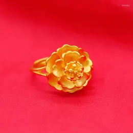 Bröllopsringar Fashion Copper Gold Plated Ring Women's Vietnam Sand Big Flower Blooming Rich Opening Imitation