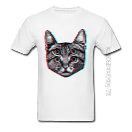 Psychedelic Brainick Cat T Shirt Neko Rahman Kitten Hayvan Tshirts 3D Pamuk Polyester Giyim Erkek Beyaz Tops Tees Miow