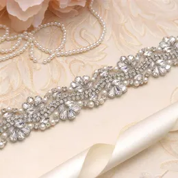 Missrdress Wedding Dress Belt Silver Crystal Rhinestones With Beads Ribbons Bridal Belt For Wedding Prom Gown YS8192427