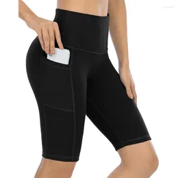 Pantaloni attivi Pantaloncini da motociclista con tasche Vita alta Allenamento Yoga Controllo della pancia non trasparente Corsa atletica