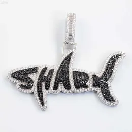 Уличная мода мужчина медная биоколор золота с покрытием из циркона Cz Custom Shark Shark Collece с веревочной цепи украшений