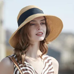 Wide Brim Hats 2023 Big Cornice Hat Along Straw Braided Sun Visor Ladies Summer Korean Version Outdoor Beach