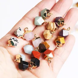 Gold Covered edged Natural Stone 8mm Rhombus Pendant Rose Quartz Crystal Amethyst charms for Women Necklace Jewelry Making Gift mini