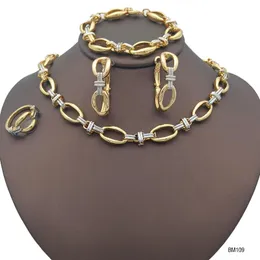 Ketting Oorbellen Set Italiaanse Vrouwen Sieraden Dubai Vergulde Twee Tune Kleur Oorbel Ring Huwelijkscadeau Accessoires Voor