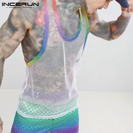 Men's Tank Tops 2023 Summer Men Mesh Patchwork Streetwear Sleeveless Sexy Casual Vests Transparent Breathable Workout 5XL INCERUN 230721