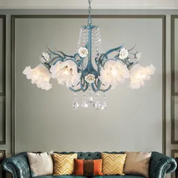 Lustres Chambre Décor Led Art Lustre Suspension Lumière Français Pastorale Creative Fleurs Cristal Verre Salon Chambre Maison Hanglamp