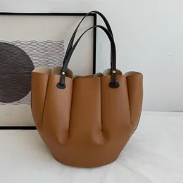 Borse da sera Donna Secchio Spalla Grande capacità Moda Borse retrò Donna Texture Stripe Tote Pu Leather Tinta unita