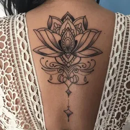 1 pçs adesivo de tatuagem temporária à prova d'água preto retrô mão nas costas adesivo de tatuagem mandala flor clavícula tatuagem temporária