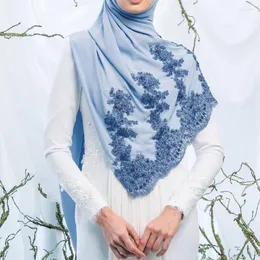 Halsdukar broderad spets hijab fshion halsduk muslimsk sjal vanligt mjukt turban huvud wraps pannband foulard bröllop