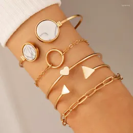 Charm Bracelets Trendy Geométrico Link Chain Bracelet Set For Women Strass Gold Color Triangle Heart Pendant Open Girls