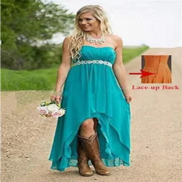 Fanciest Sweetheart Women' Strapless High Low Country Style Bridesmaid Dresses Wedding Party Gowns Turquoise With Crystal Bea238f