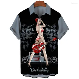 Мужские рубашки T Rockabilly Rocker Print Летняя повседневная негабаритная модная мода мода с модным блузок