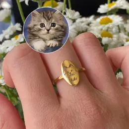 Niestandardowe zdjęcie portretowe pierścionki dla kobiet dla kobiet spersonalizowane grawerowane grawerowane imię pies kota pierścionka biżuteria mama najlepszy prezent dla niej