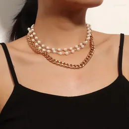 Choker Multilayer Punk Pearl Necklace Big Cuban Chain Kvinnor krage smycken guldfärg tjock chocker kvinna