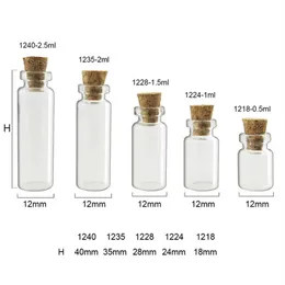 100 Stück kleine Glasgefäße, süße Mini-Wunschkorken, Glasflaschen, Fläschchen, Behälter, 0,5 ml, 1 ml, 1,5 ml, 2 ml bis 5 ml2030