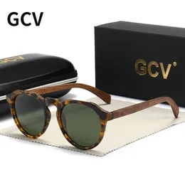 GCV Märke Avancerad Walnut Wood HawksBill Leopard Grain Frames Ultralight Solglasögon Män Kvinnliga Kvinnliga polariserade delikat mode