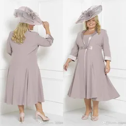 2018 TEA-LÄNGD Modest Chiffon Mother of the Bride Dresses With Long Jackets Formella tillfälle Kvällsklänningar Elegant Plus Size Prom 239Z