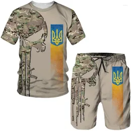 Men's Tracksuits Ukraine Style Pattern Printing T Shirt Loose O-neck Short Sleeve Casual Comfortable Shorts 2 Piece Outfit Men Clothing