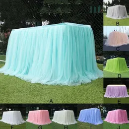 Tutu tyllbord kjol elastisk nät tyll bordduk bordsartiklar matbord dekoration för bröllopsfest hem textil tillbehör 20220j