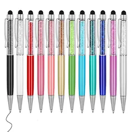 Ballpoint Pens 50pcs/Lot Crystal Metal Ballpoint Pen Fashion Stylus Touch touch لكتابة هدية مدرسة القرطاسية الحرة المخصصة 230721