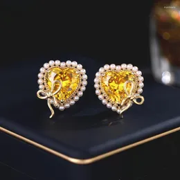 Dangle Küpeler Parlayan Kristal İnci Aşk Kalp Saplama 925 Gümüş İğne Takı Tasarımcısı Bowknot Ear Sudgs Altın Kaplama