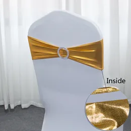Sashes 10/50pcs Metallic Gold Silver Stretch Spandex Chair Sashes Band Wedding Chair Bow Knot Tie For el Banquet Decoration 230721