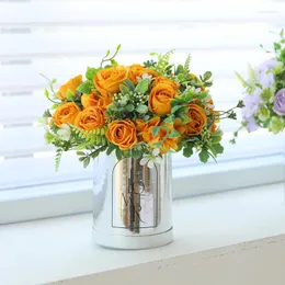 Dekorative Blumen künstliche Seidenhortensie Rosenstrauß Tisch Home Dekoration Hochzeit Valentinstag Indoor Braut Halten falsches Blumen