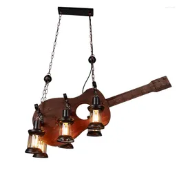 Ceiling Lights Music Restaurant Chandelier Retro Bar Industrial Style Coffee Shop Barbecue B & Boat Wooden Decoration Guitar Lamp