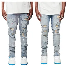 Mens Jeans Fashion Ripped For Men Trendy Slim Paint Craft Denim Pencil Pants Street Hipster Trousers male Clothing XSXL 230721