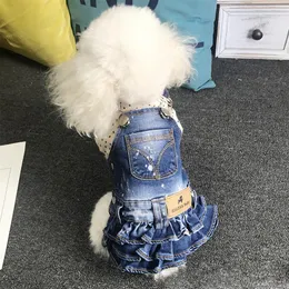 Linda linda saia jeans para animais de estimação festa em ambiente interno vestido com alça bichon teddy schnauzer roupas para cães 258i