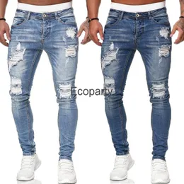 Мужские джинсы уличная одежда мода Черная разорванная тощая слабая синяя хип -хоп Брюки Джинсы повседневны для мужчин Жан Хомм 230721