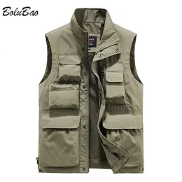 Men's Vests BOLUBAO Men Outdoor Vest Multi-Pocket Solid Color Fishing Director Reporter Work Waistcoat Pography Casual Vest Jacket Male 230721