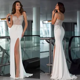 Oksana Mukha Mermaid Wedding Dresses 2020ビーズレーススパゲッティハイスプリットウェディングガウンスイープトレインカスタムメイドVestidos de novi240z