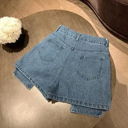 Mode Luxury Summer Women's Blue Sticker Denim Shorts, denimtyg har inte råd att boll anti-rynka, rak rörversion av avslappnad mode, varje dag fest.