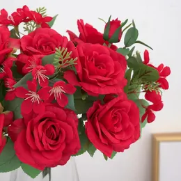 Flores decorativas, 1 pieza, 7 cabezas, rosas artificiales, flores falsas, jardín, hogar, boda, fiesta, decoración de simulación