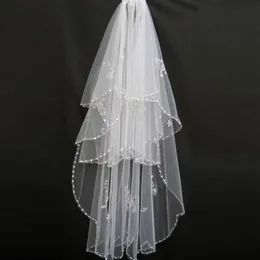 Nya bröllopstillbehör Vit elfenben mode Veil Ribbon Edge Short Two Layer Bridal Veils With Comb High QualityCCW0014284F