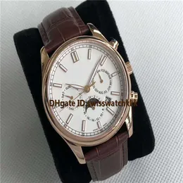 Ny 5204p-001 män tittar på schweiziska automatiska komplikation Moonfas Sapphire Crystal 18K Rose Gold Case Diamond Bezel Calfskin Strap Me219i