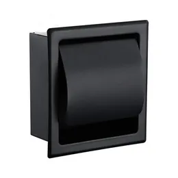 Suporte de papel de toalhita embutido preto todo em construção metálica 304 parede dupla de aço inoxidável porta rolos de banheiro 273f