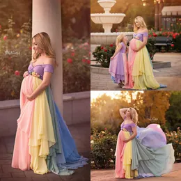 2018 Rainbow Wedding Dresses Tulle Off Shoulder Custom Made Pregnant Wedding Gowns Mult-Color Maternity Dress Plus Size Bridal Dre159p
