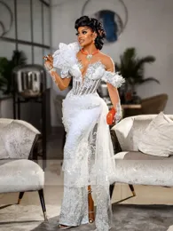Mariee Robe Mermaid African Wedding Dress Off Shoulder Appliques Ruffles Pärlor Crystal Vestido de Noiva Bridal Gown