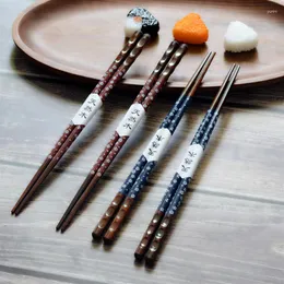 Chopsticks 5pairs اليابانية على الطراز الياباني السوشي المصنوع يدويًا الكستناء الطبيعي