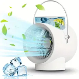 1pc Portable Air Conditioner Fan, Mini Air Conditioner Cooling Fan, Desktop Double Spray Humidifier With Night Light, Quiet Personal Air Cooler With 3 Speed