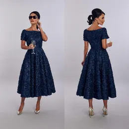 Elegent House Of Mooshki Kleid für die Brautmutter, kurzärmlig, mit Kristallapplikationen, gerüscht, für Hochzeitsgäste, Tee-Länge für den Abend, Go264W