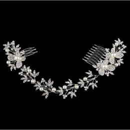 Lyxig brudhuvudstycken Butterfly Rhinestone Pearl Enviromental Friendly Alloy Wedding Long Hair Comb Wedding Hair Accessorie248x