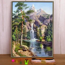 Craft Tools Landscape Tree Printed Water-Soluble Canvas 11CT Cross Stitch DIY Embroidery Complete Kit DMC Threads Hobby Design 230721